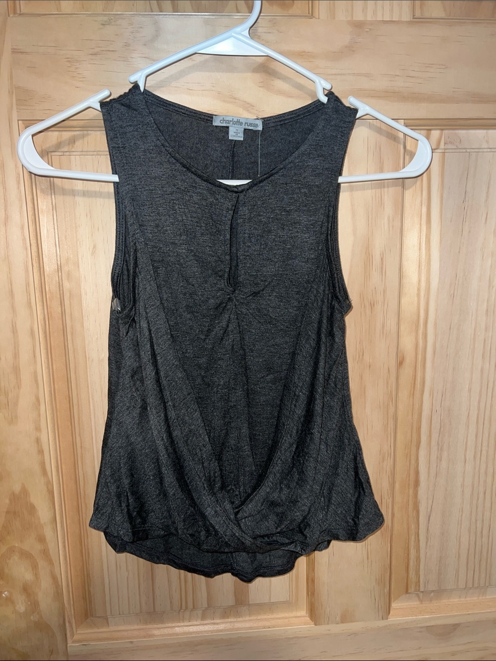 Charlotte Russe Dark Gray Twist-Front Sleeveless Tank